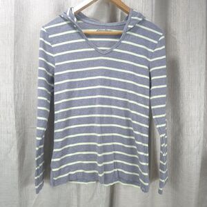 Eddie‎ Bauer Outdoor Women's Light Hoodie Shirt Med Vneck Gray Yellow Striped